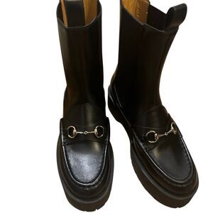 Gucci Black Leather Ankle Boots with Gold Horse-bit